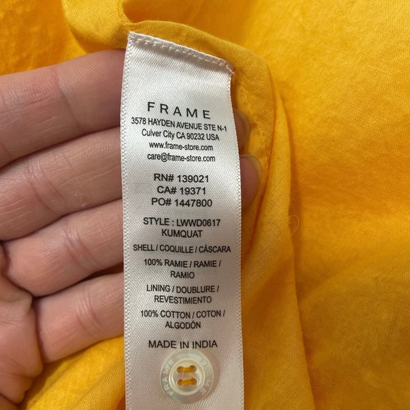 Frame Pleated Long-Sleeve Kaftan Maxi Dress in Yellow Orange Womens Small - Picture 9 of 11